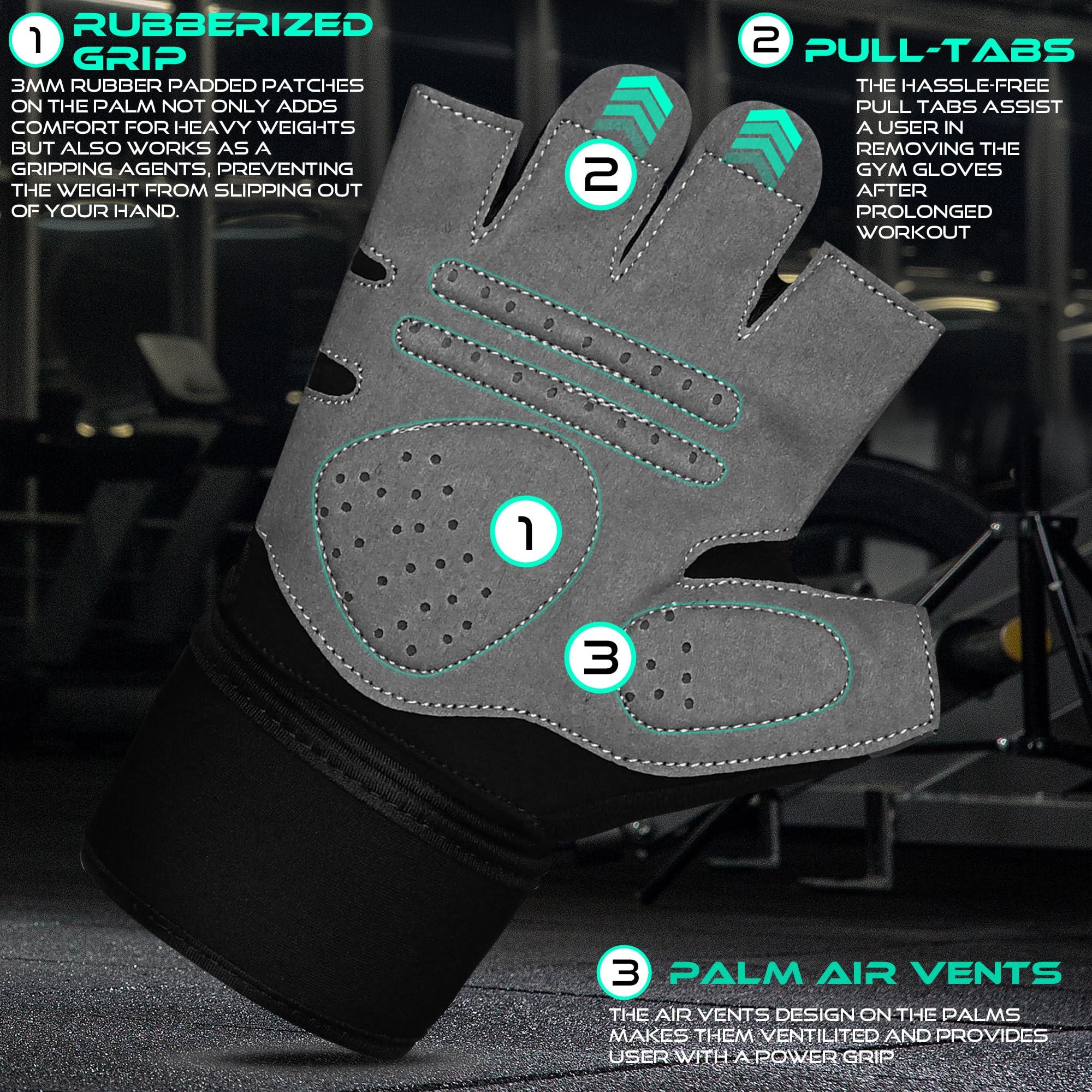 WESTWOOD FOX WESTWOOD FOX Gym Gloves Fitness Training Anti Slip Shock-Absorbing Weight Lifting Gloves Padded Grip Breathable Fingerless Workout Support for Men Women Cycling Exercise (Long Wristband, S)