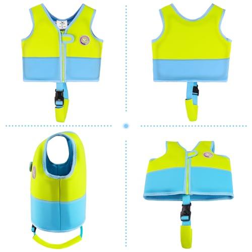 Pottwal Pottwal Swim Vest for Kids - Swim Jacket for 2-3 Years (33-40LBS) - Buoyancy Aid Made of Neoprene & EPE - with Adjustable Crotch Strap - Green