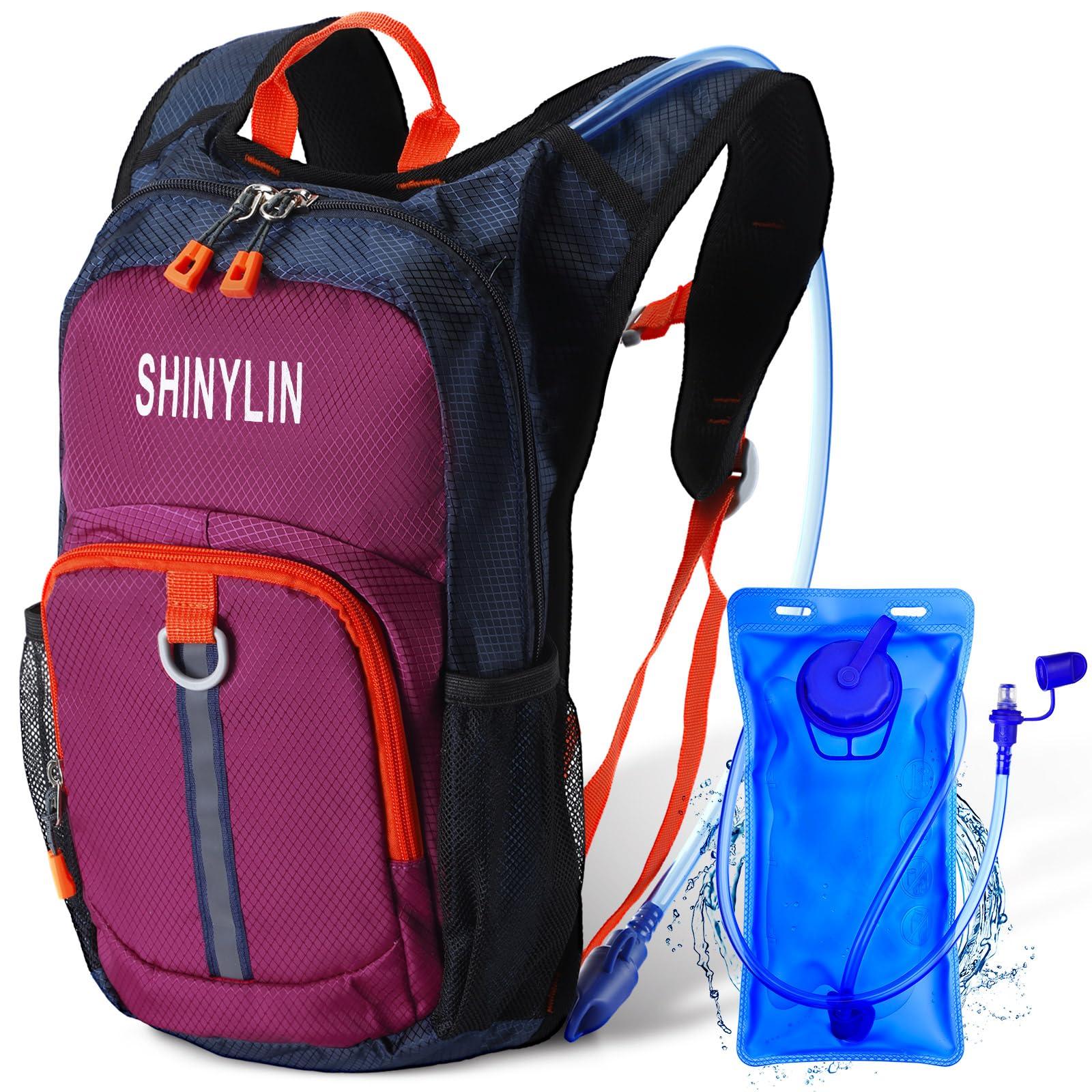 Shinylin Shinylin Kids Hydration Backpack with 1.5L Water Bladder Hiking Backpack Lightweight for Boys or Girls Children Biking Climbing Running Cycling(Purple)