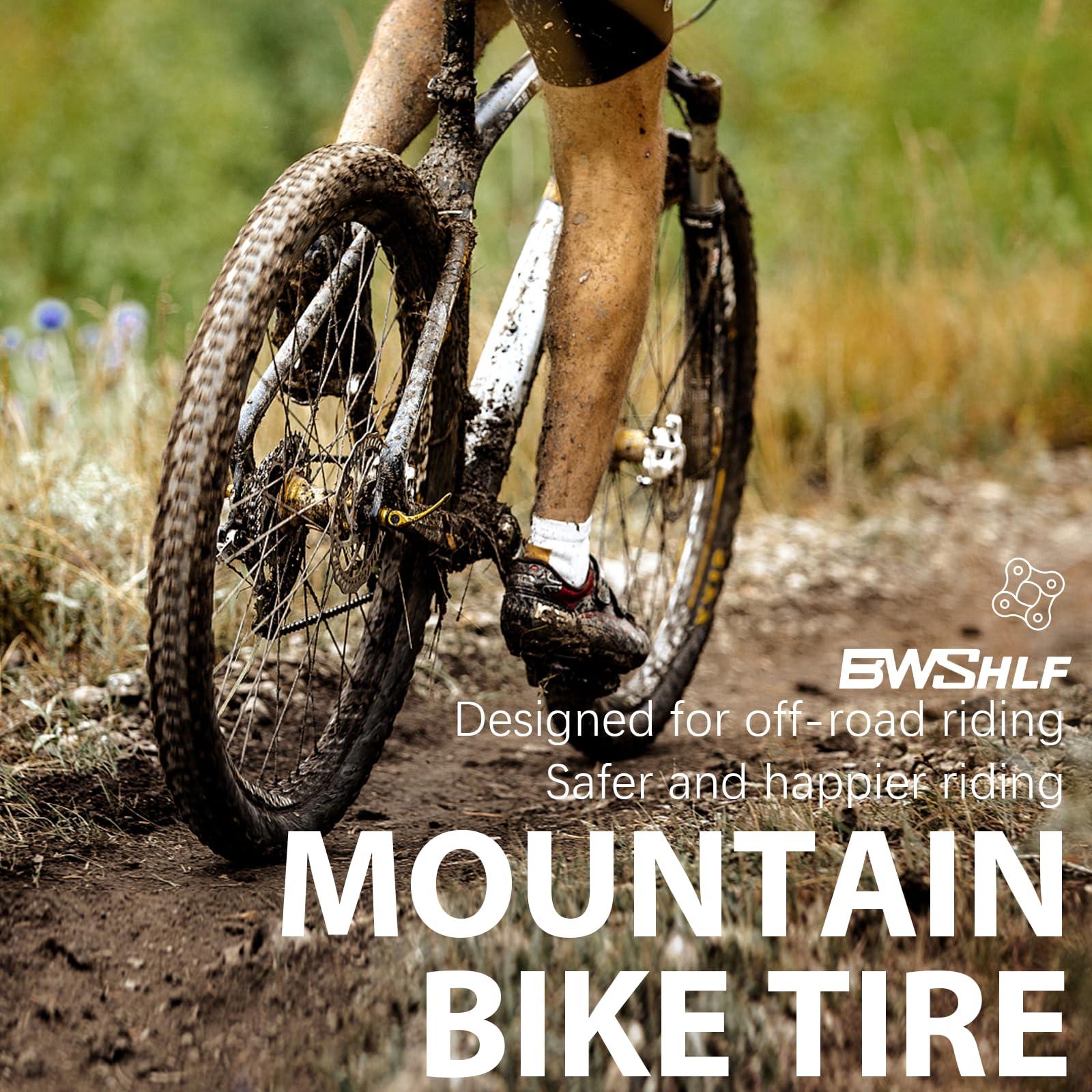 BWSHLF BWSHLF 20inch Mountain Bike Tires, 20 x 2.125 Inch, 2 Pack Replacement Black Folding MTB Bicycle Tire, Brown Sidewall