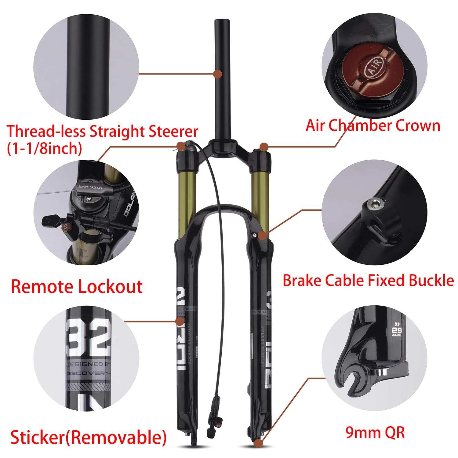 BOLANY BOLANY Bike Suspension Fork MTB Bicycle Magnesium Alloy Suspension Front Fork 26/27.5/29 inch, Straight Steerer and Tapered Steerer Air Fork (Manual Lockout - Remote Lockout)