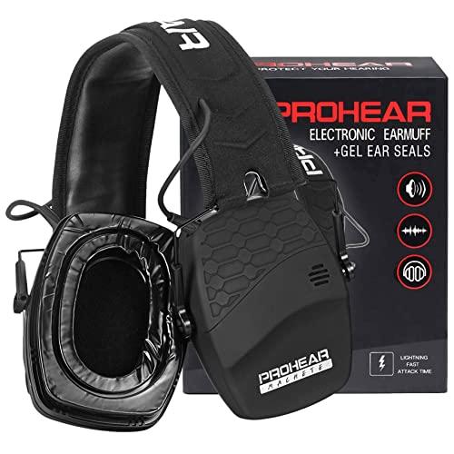 PROHEAR PROHEAR Digital Electronic Shooting Ear Protection Muffs with GEP02 Gel Ear Pads, Hunting Sound Amplification Earmuffs, NRR 23dB Low Profile Hearing Protection for Gun Range - Black