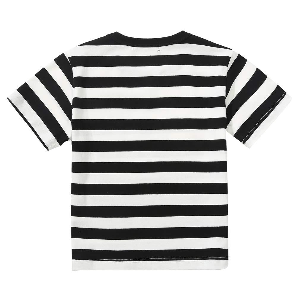 GRANDWISH Boys Black and White Striped T-Shirt, Short Sleeve Crewneck Tees Top Shirt Size 3T