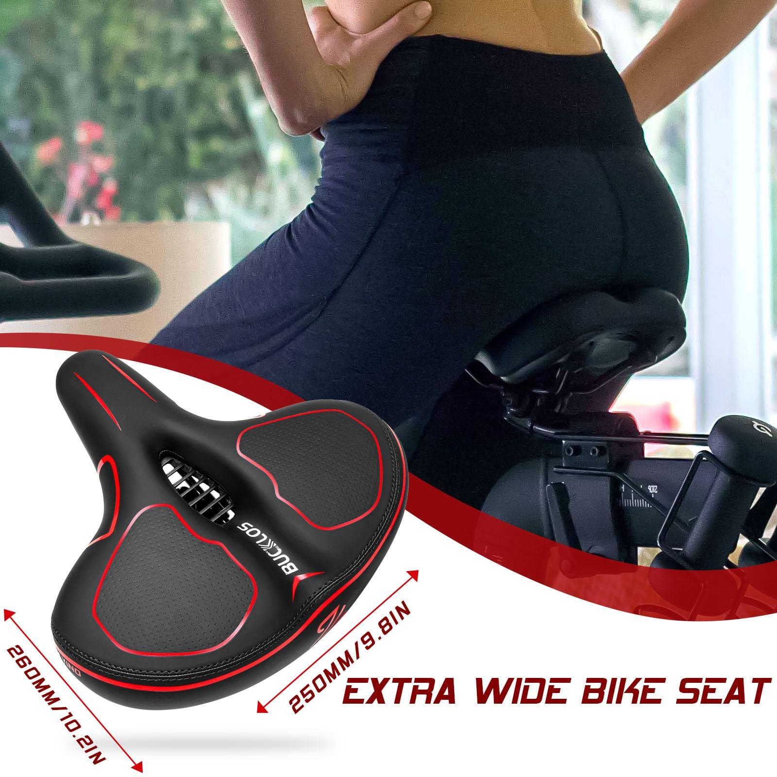 BUCKLOS BUCKLOS Extra Wide Comfort Bike Seat Cushion for Men Women - Bicycle Big Soft Foam Padded Seats for Exercise Bike/Peloton/Ebike/Stationary Bike/Spin Bike