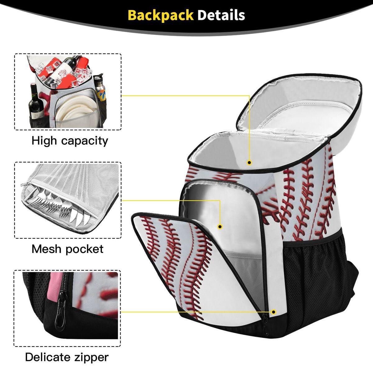 xigua xigua Baseball Stripes Cooler Backpack Leakproof Large Capacity Insulated Backpack Cooler Bag Lunch Bag for Work/Hiking/Camping/Beach/Fishing153