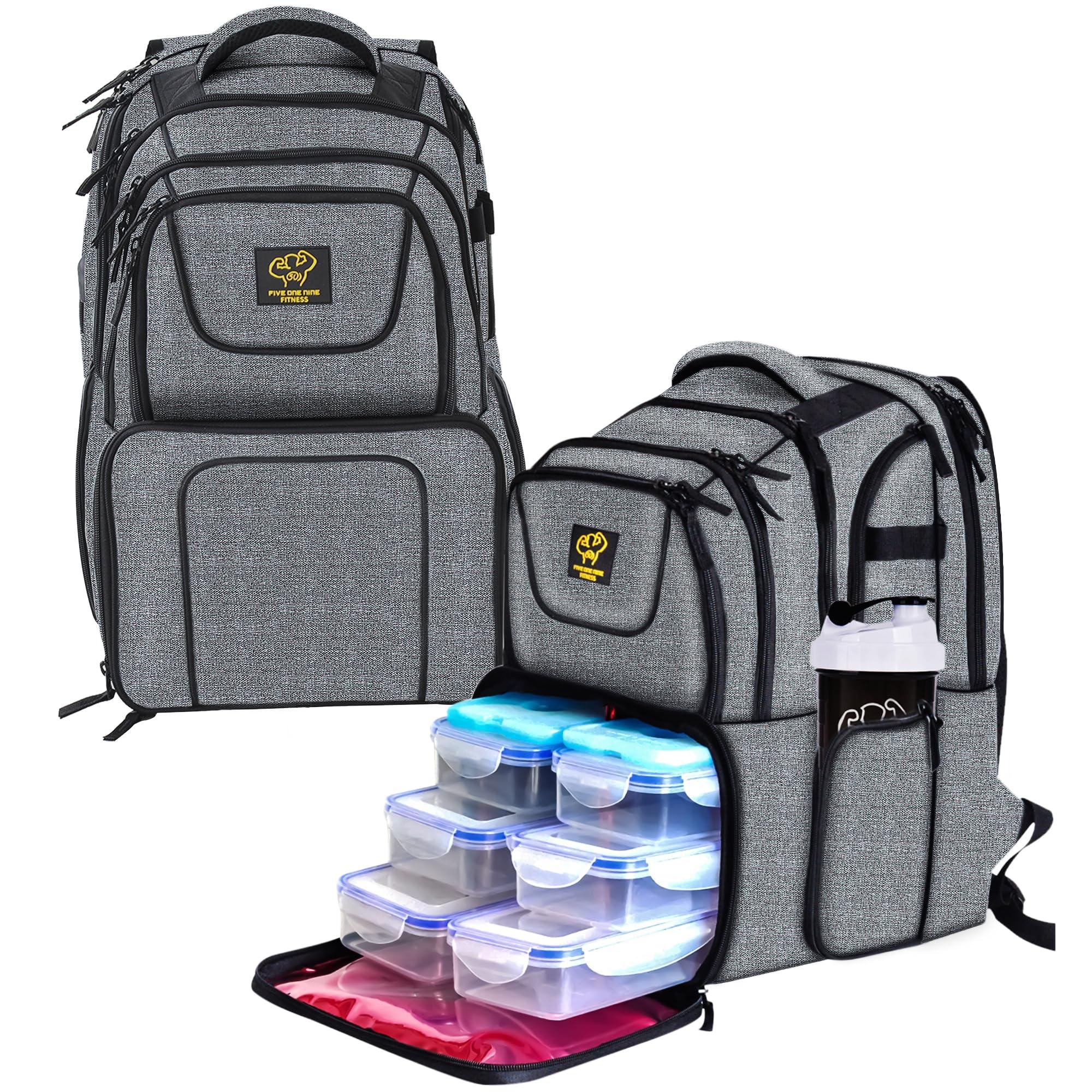 50 FIVE ONE NINE 519 Fitness Meal Prep Backpack,Hiking Outdoor Insulated Unisex Lunch Cooler with Computer Compartment,Include 6 Meal Containers,2 Ice Packs and Shaker