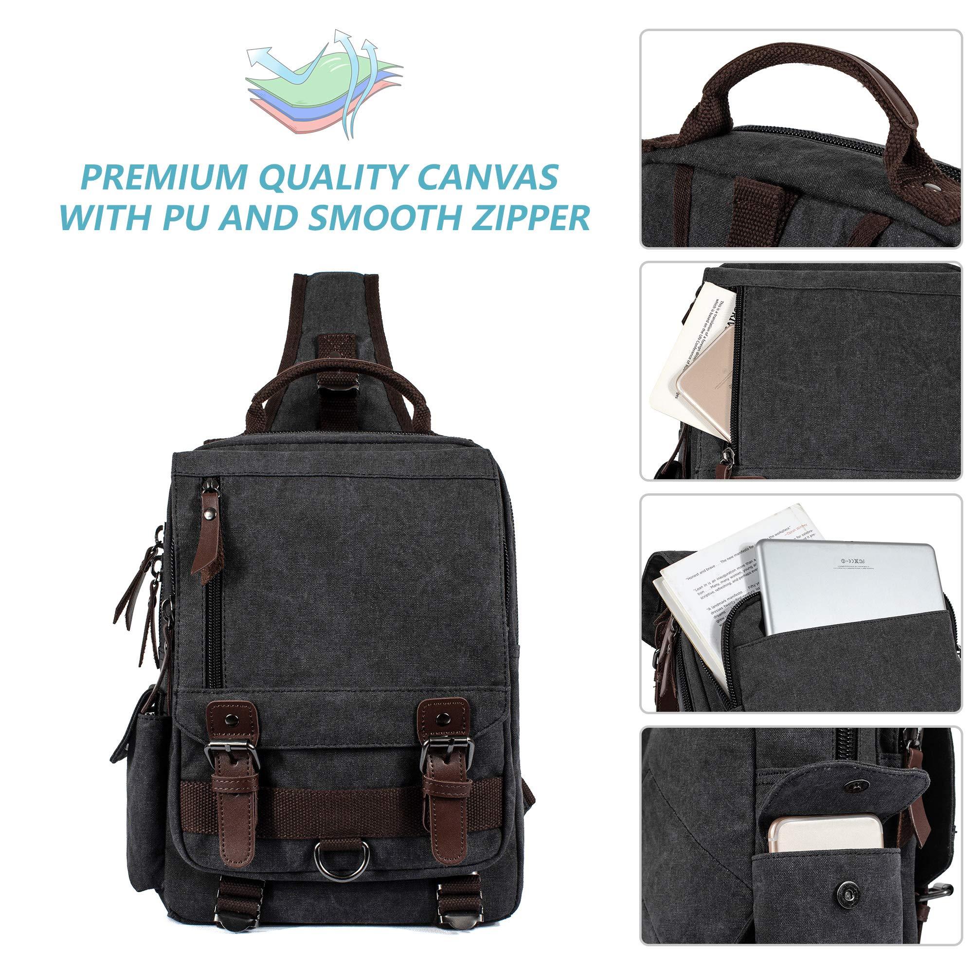 H HIKKER-LINK H HIKKER-LINK Canvas Messenger Bag Crossbody Shoulder Backpack Sling Bag Rucksack Daypack Casual Travel Medium Black