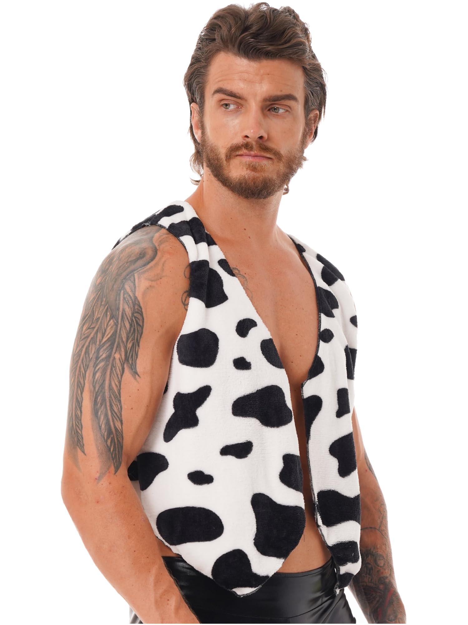 Kvysinly Kvysinly Men's Cow Print Vest Open Front Coat Jacket Hippie Halloween Costume Cowboy Cosplay Party Fancy Dress Up Black 4X-Large
