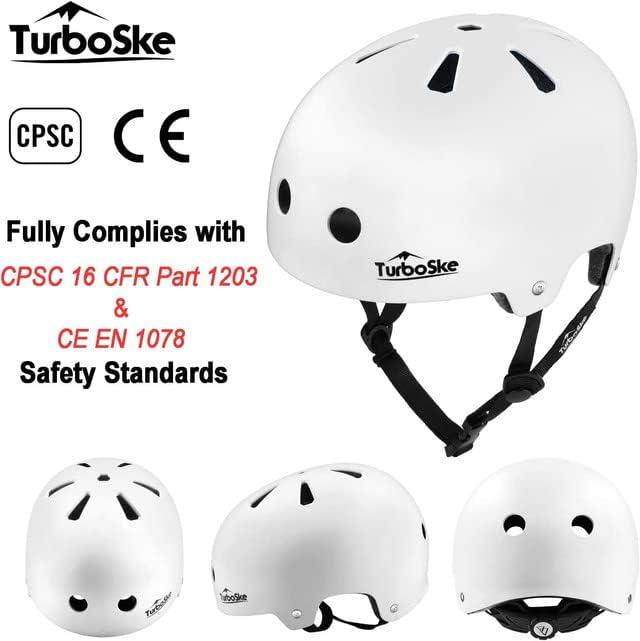 TurboSke TurboSke Skateboard Helmet, BMX Helmet, Multi-Sport Helmet, Bike Helmet for Youth, Men, Women (White, L/XL)