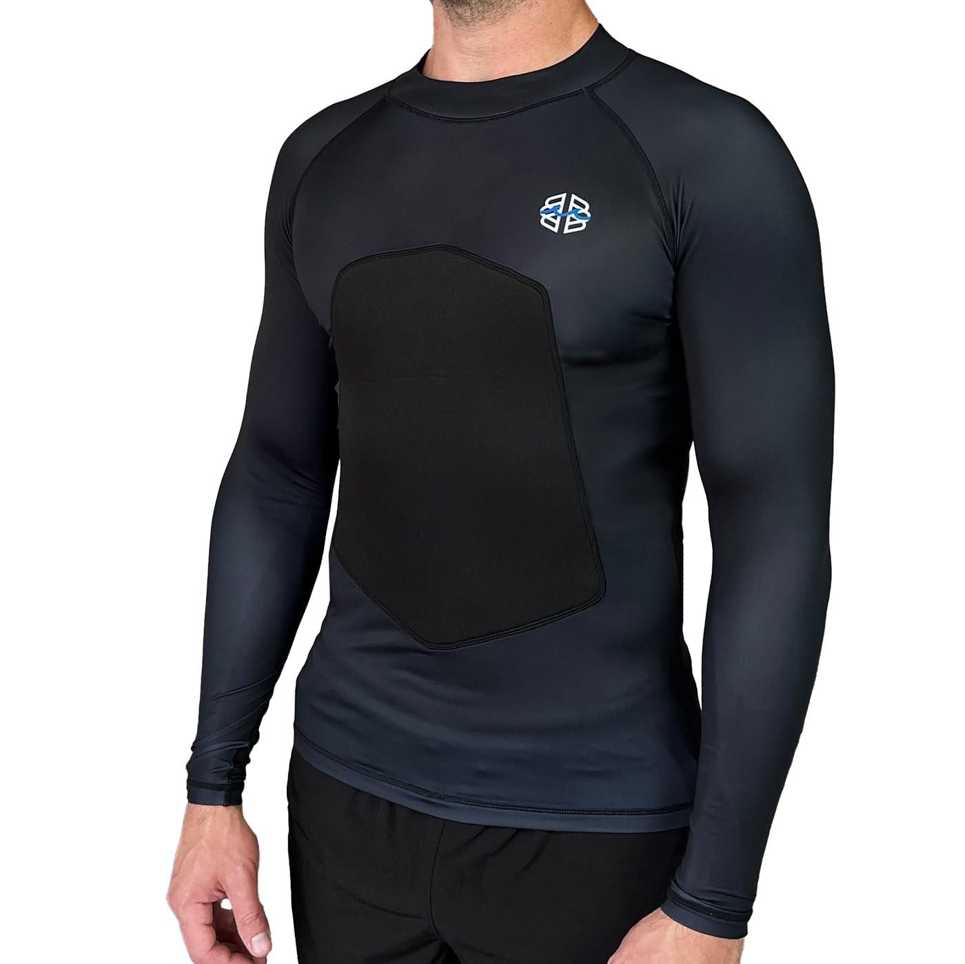 RIBBY RIBBY SPF 50+ Padded Rash Guard for Surfing, Boogie, Scuba Black