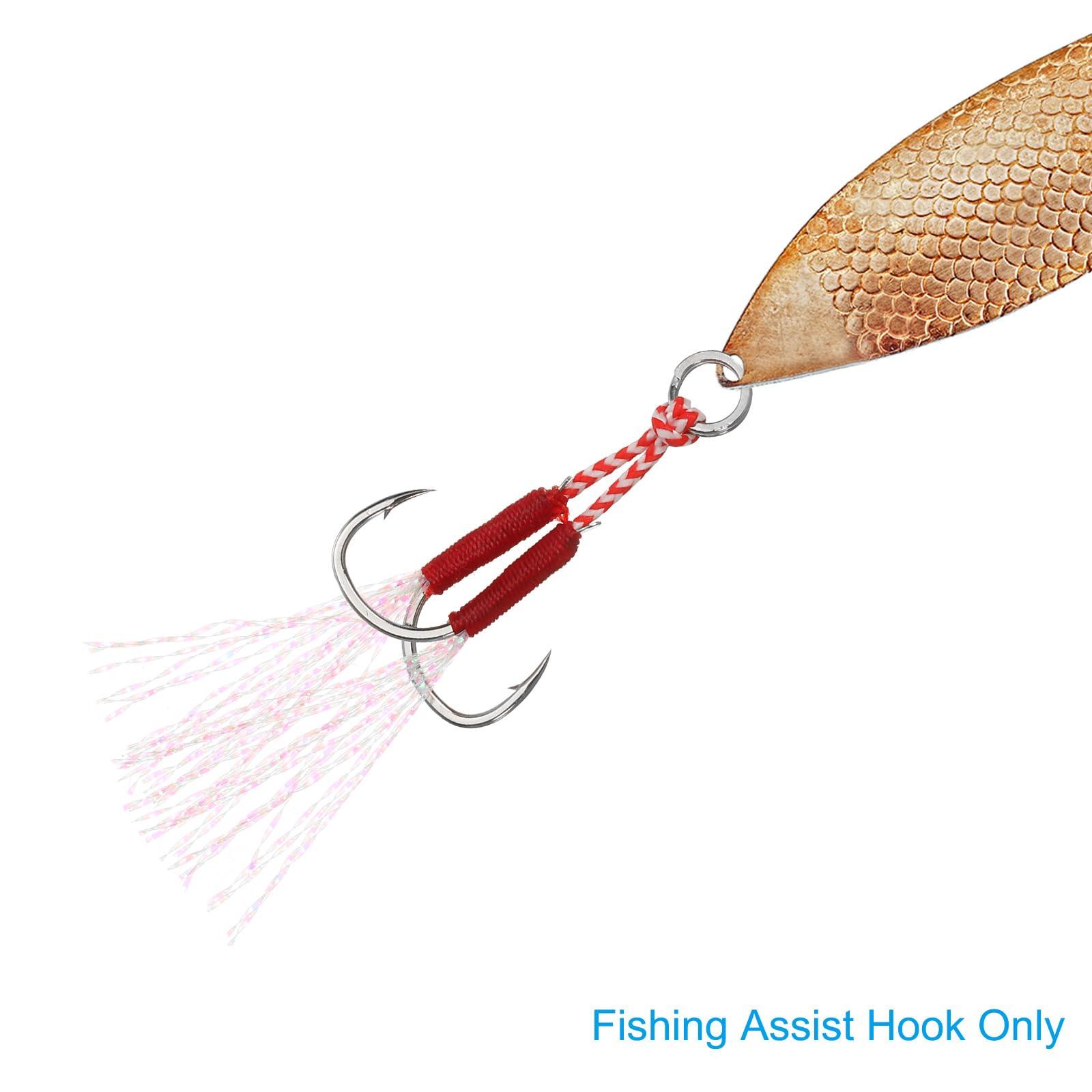 PATIKIL PATIKIL Double Fishing Assist Hooks Kit, 5 Pcs Glow Jigging Hook Slow Fast Fall Jigs Fishing Hooks for Vertical Jigging Lures, Green (11#, 2.1\"x0.4\")