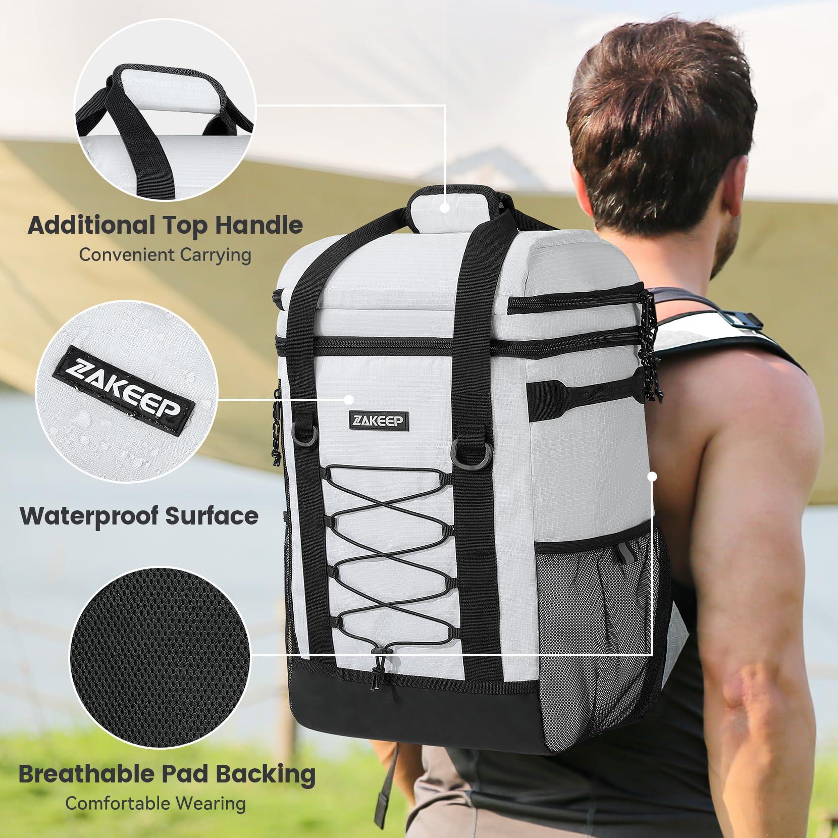 ZAKEEP ZAKEEP Cooler Backpack, 36 Cans Multifunctional Leakproof Cooler Backpack with Padded Top Handle, Mesh Pocket for Camping BBQ (White)