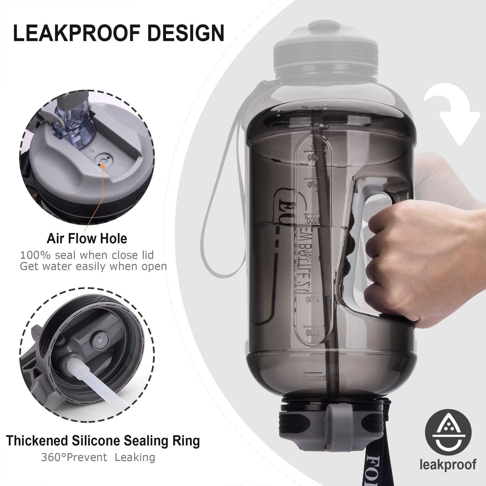 FORWEWAY FORWEWAY Half Gallon Water Bottle with Straw Leakproof Large Sports Water Bottle with Handle 2L/74oz BPA Free Water Jug for Camping Hiking (2.2L, Black)