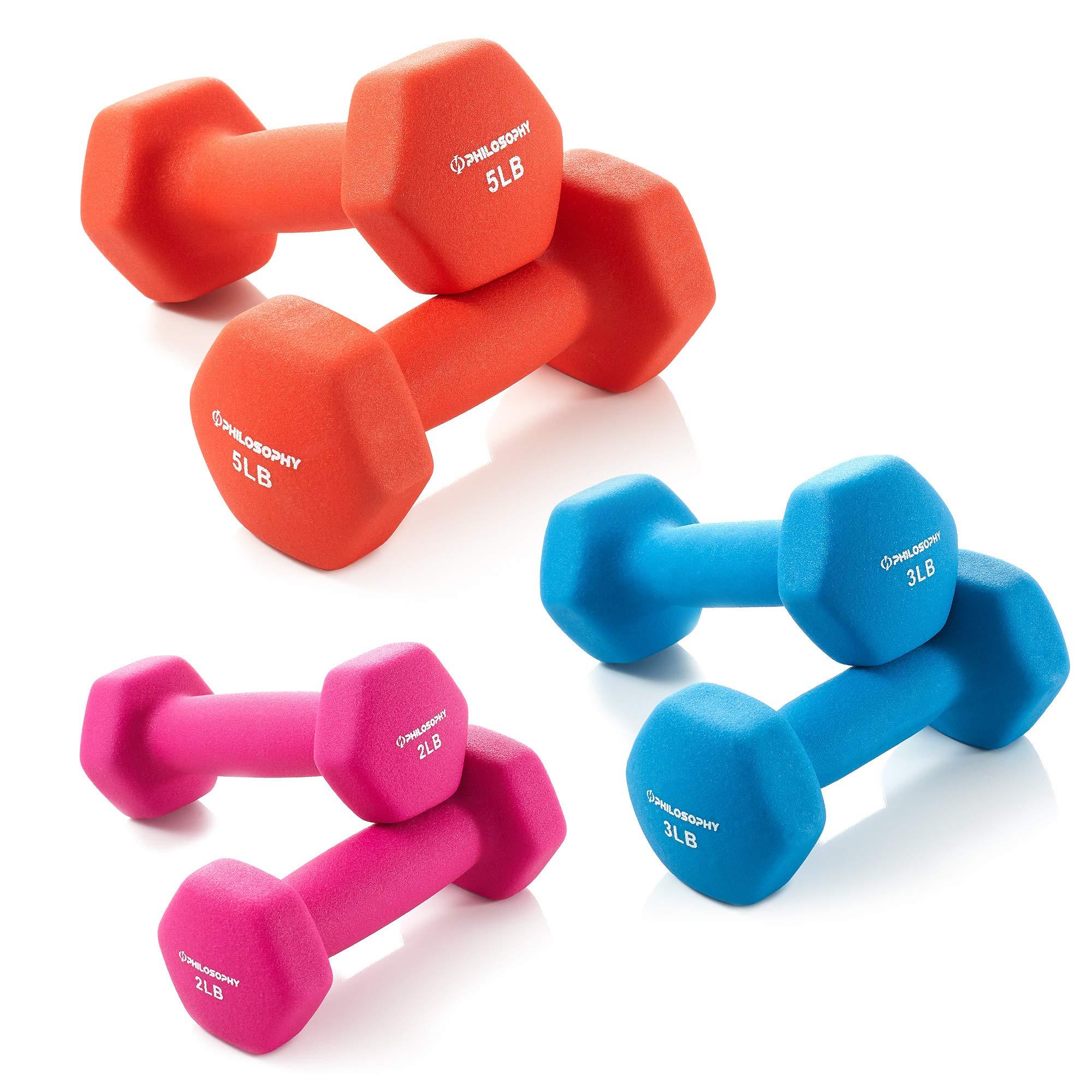 Philosophy Gym Philosophy Gym Neoprene Dumbbell Hand Weights with Stand, 20 lbs (2 lb, 3 lb, 5 lb Pairs)