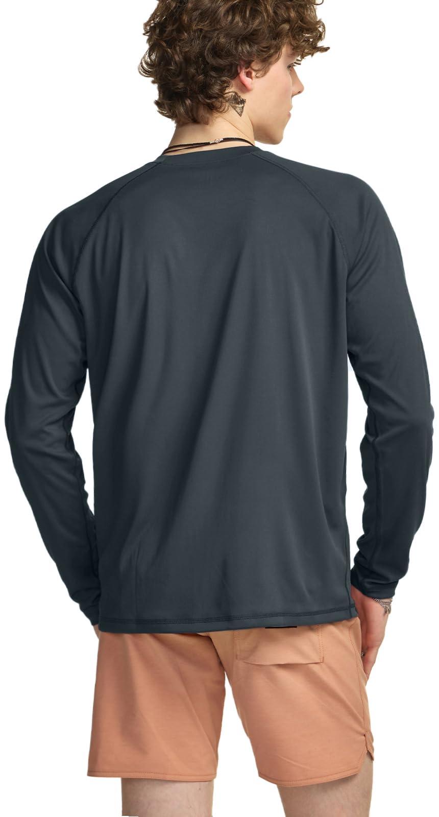TSLA TSLA Men's Rashguard Swim Shirts, UPF 50+ Loose-Fit Long Sleeve Shirts, Cool Running Workout SPF/UV Sun Shirts, Flow Charcoal, Large