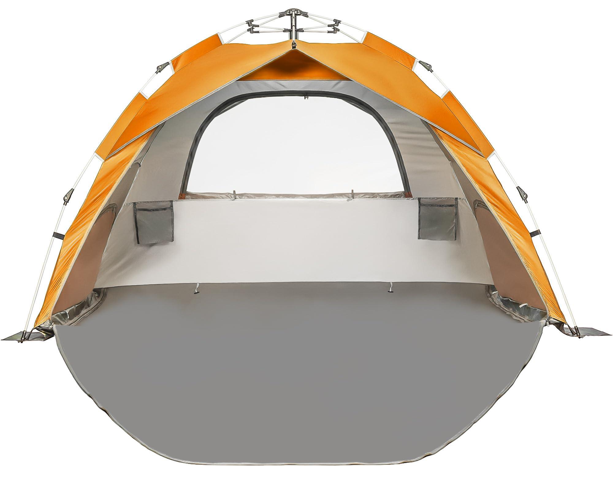 Arkali Arkali Beach Sun Shade Pop Up, Easy Pop Up Sun Shelter, Removable Floor Instant Beach Tent, UPF 50+, Size XL for Family 3 to 4 People, Orange