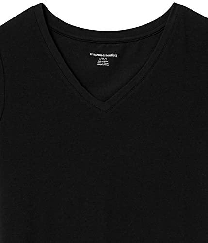 Amazon Essentials Amazon Essentials Women's Classic-Fit Short-Sleeve V-Neck T-Shirt, Pack of 2, Black/White, Small