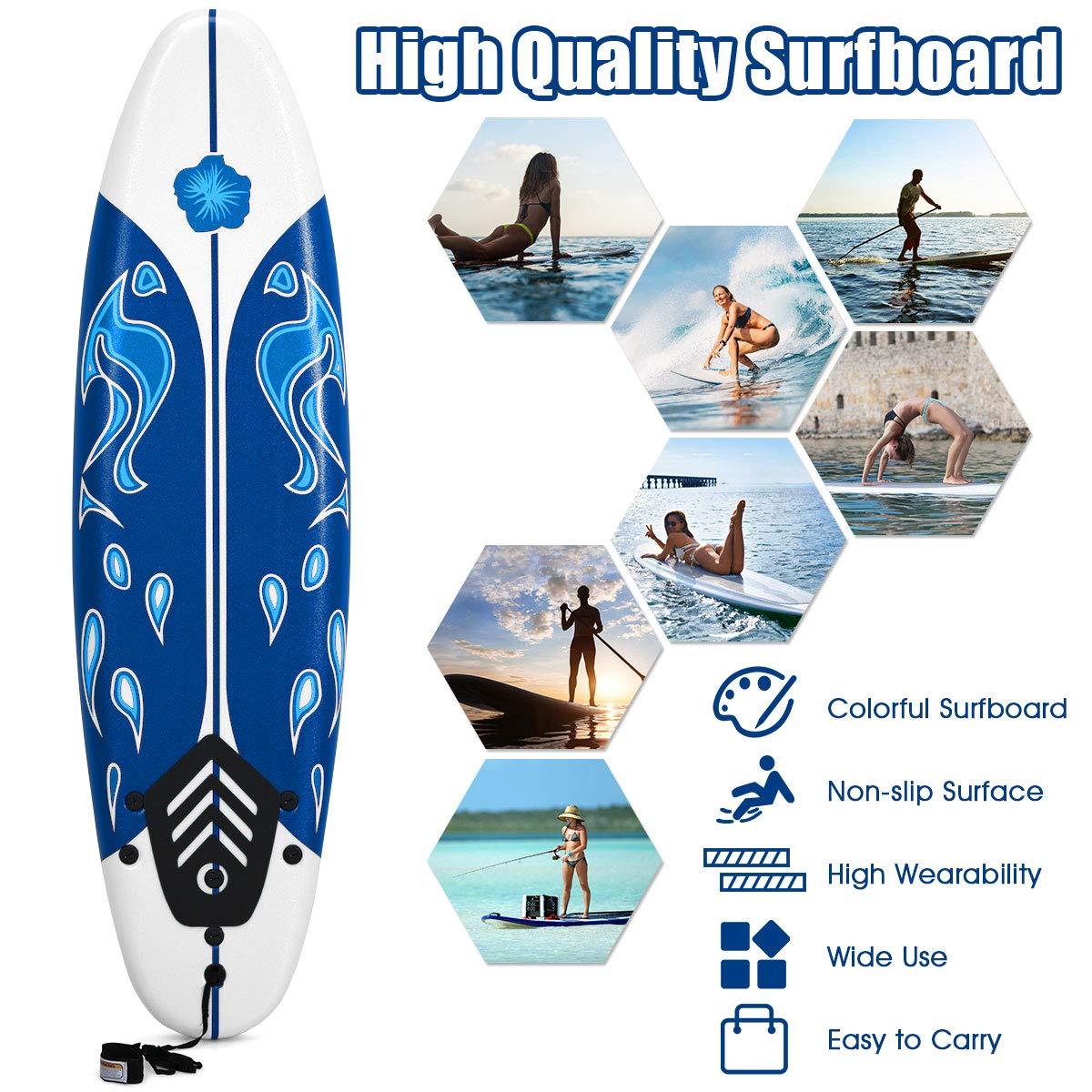 GYMAX GYMAX Surfboard, 6FT Stand Up Paddle Board with Removable Fins & Safety Leash, Lightweight Non-Slip Paddle Board for Teenagers, Adult, Beginners (Daisy)