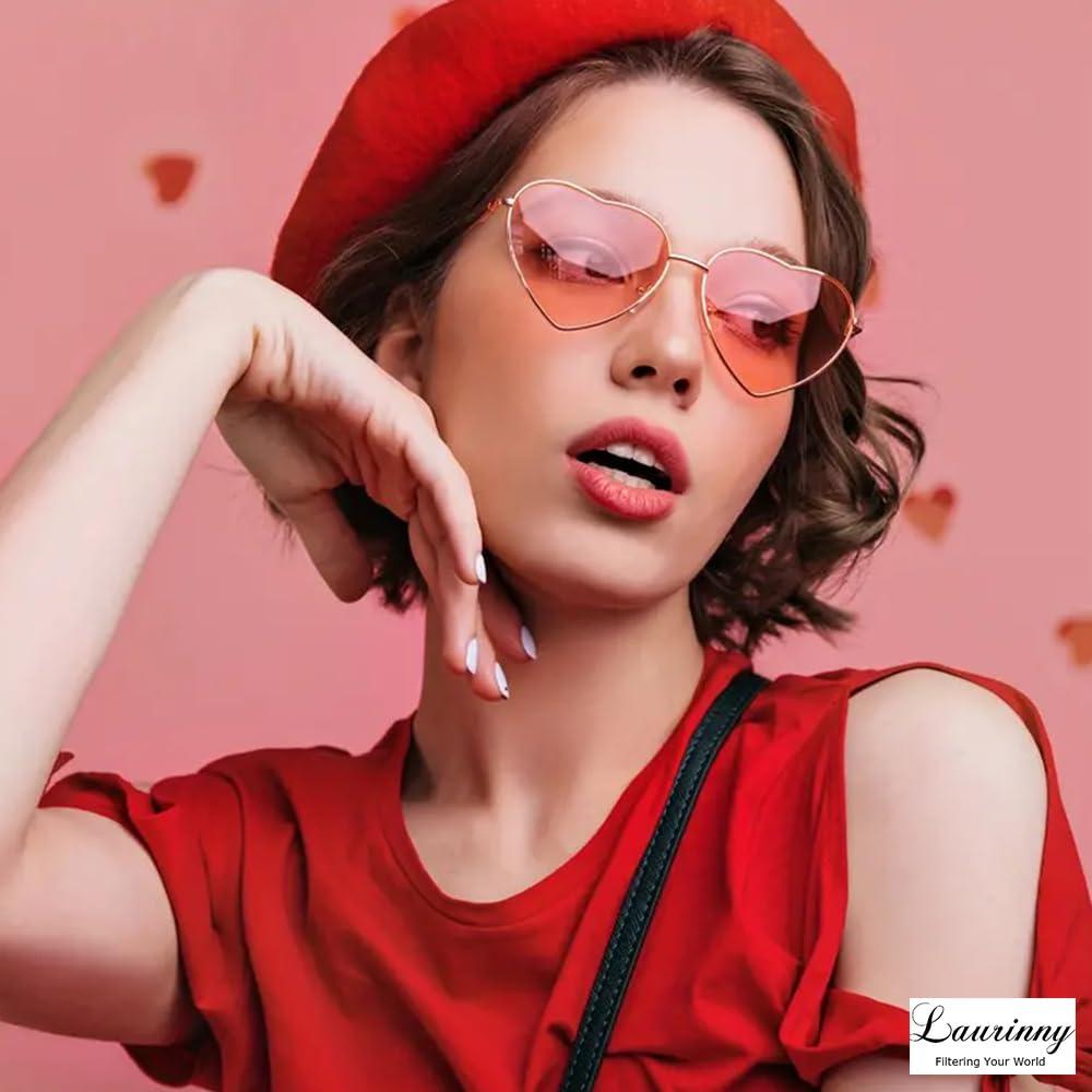 Laurinny Laurinny Pink Heart Sunglasses Polarized for Women Men Retro Heart Shaped Glasses Metal Frame Spring Hinge