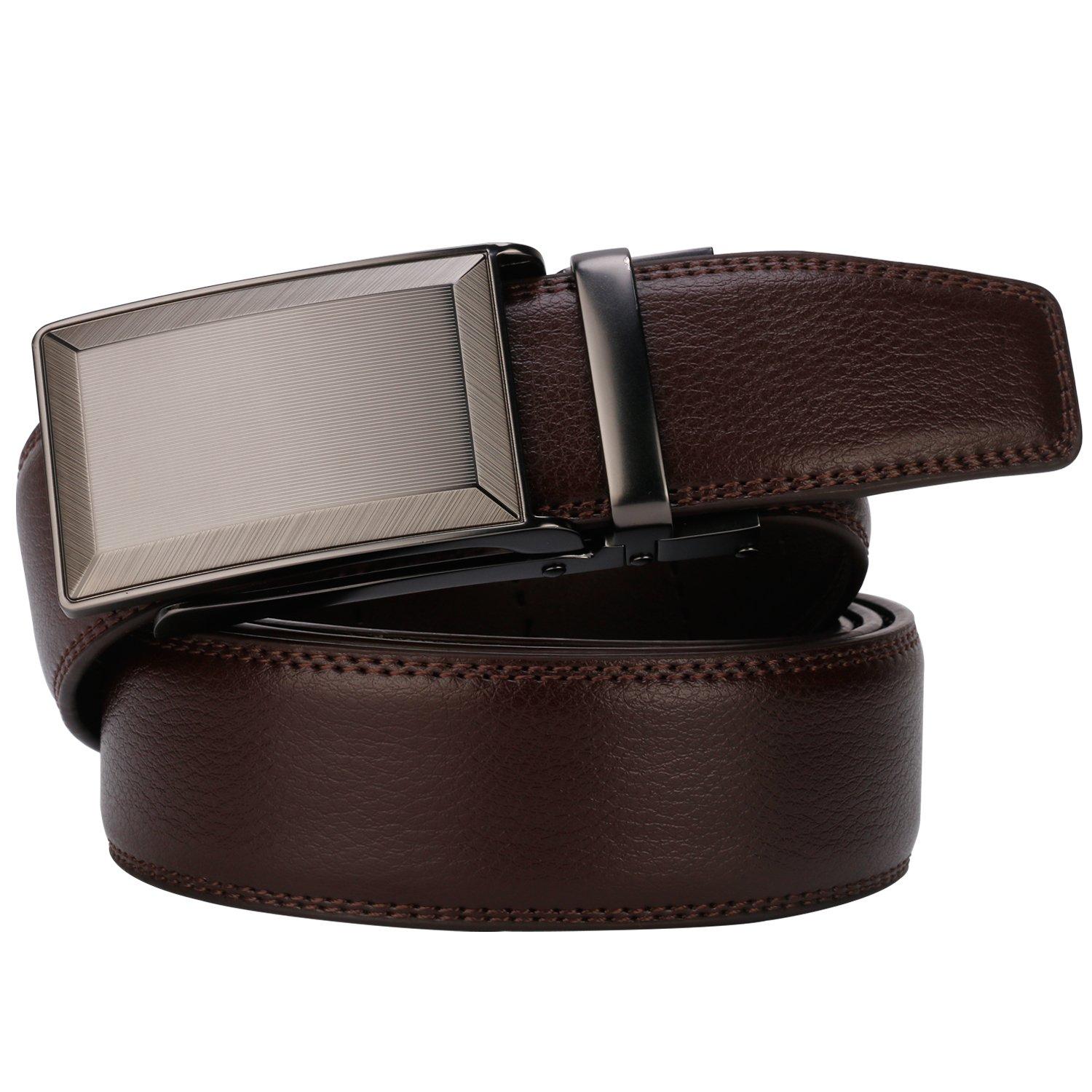 Lavemi Lavemi Men's Real Leather Ratchet Dress Casual Belt, Cut to Exact Fit,Elegant Gift Box(55-0287 Brown Leather)