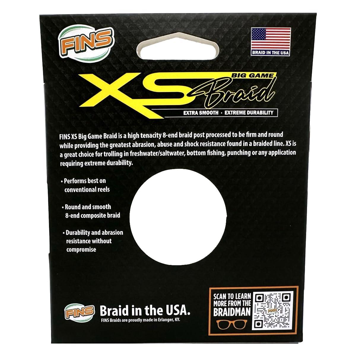 FINS FINS XS Big Game Braid - USA Made - 8-End Round Abrasion Resistant Braided Fishing Line for Freshwater/Saltwater Trolling and Bottom Fishing - White - 15 lb - 300 Yds
