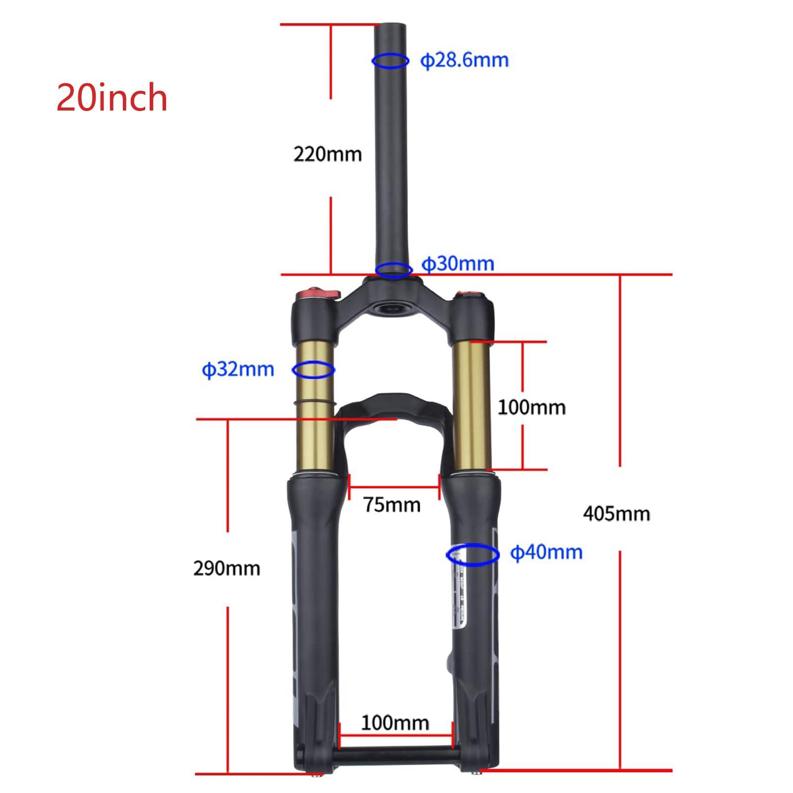 BOLANY BOLANY 20/24inch Bike Suspension Air Fork 28.6mm(1-1/8inch)*220mm Thread-Less Straight Steerer 9mm Disc Brake Version MTB Front Fork 100/135mm Travel