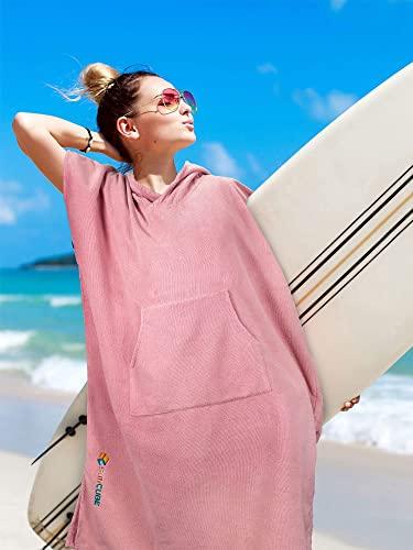 SUNCUBE SUN CUBE Surf Poncho Changing Robe with Hood, Thick Quick Dry Microfiber Wetsuit Changing Towel for Surfing Beach Swim Outdoor Sports Women, Absorbent Wearable Towel Cover Up with Pocket, Pink