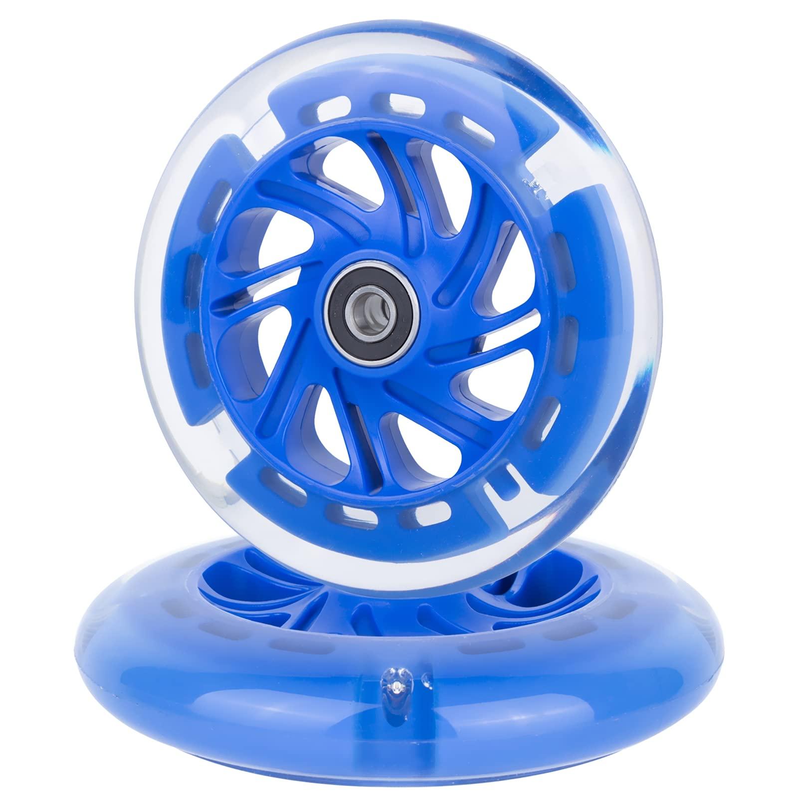 AOWISH AOWISH 120mm Light-up Scooter Wheels Pair 120mm X 24mm Scooters LED Flash Front Wheels Replacement w/Bearings ABEC-9 for Micro Kickboard, 3-Wheeled Push Scooters (Blue)