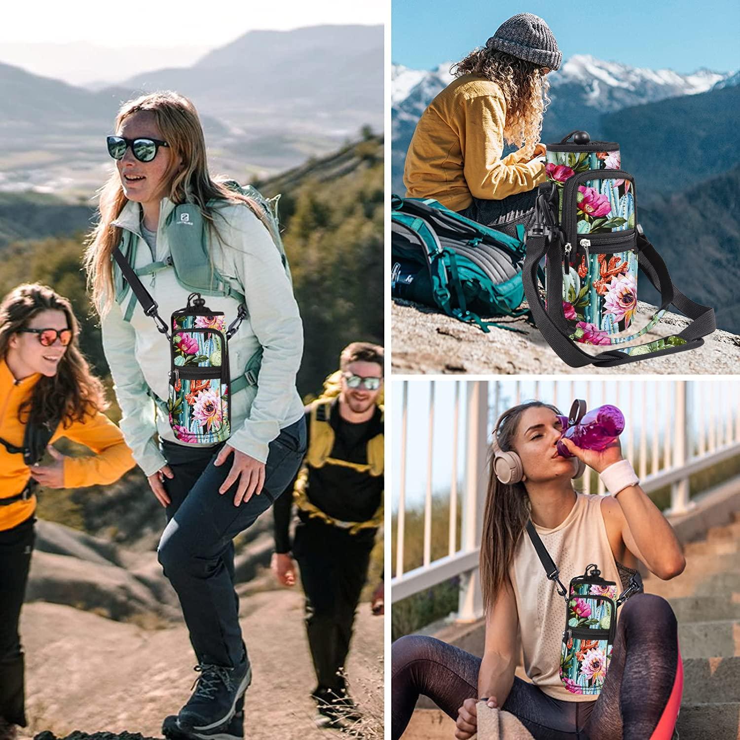 WINTOJO WINTOJO Neoprene Water Bottle Carrier Bag Holder 25oz 32oz 40oz 64oz Insulated Water Bottle Sling Sleeve Case Cover with Strap Pockets for Men Women School Walking Hiking Running (40oz, cactus)