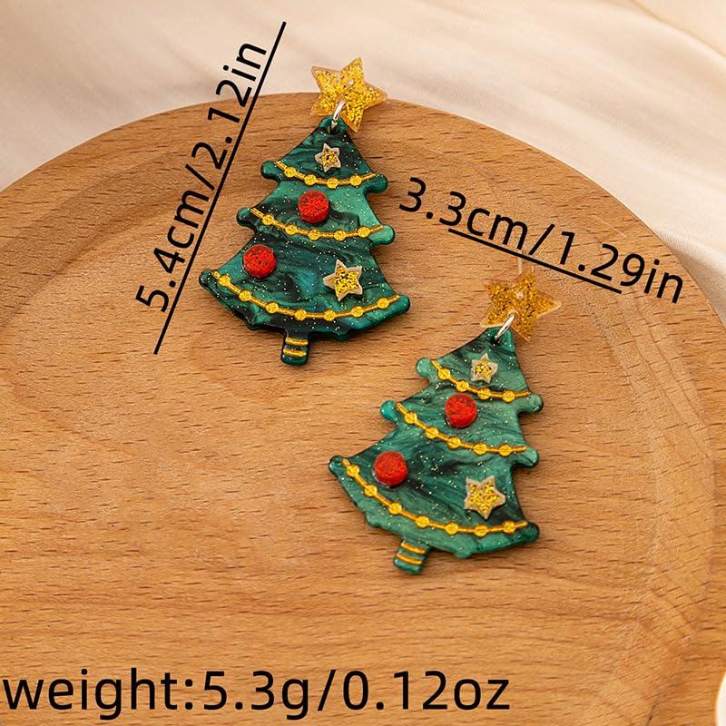 Meztole Christmas Tree Earrings Acrylic Christmas Holiday Earrings Colourful Christmas Tree Drop Dangle Earrings for Christmas Jewelry Christmas Stocking Stuffers for Women (Green)