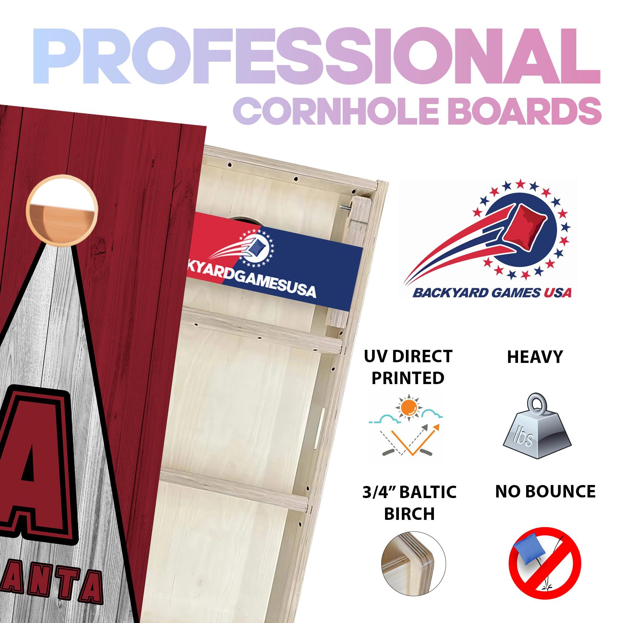 BackYardGamesUSA BackYardGamesUSA Pro Cornhole Boards Set | Made in USA | 3/4 Baltic Birch | No Bounce | Triple Thick Legs | Two Brace & Handles, Tournament 2x4 Regulation Set with Score Tower & Cornhole Bags