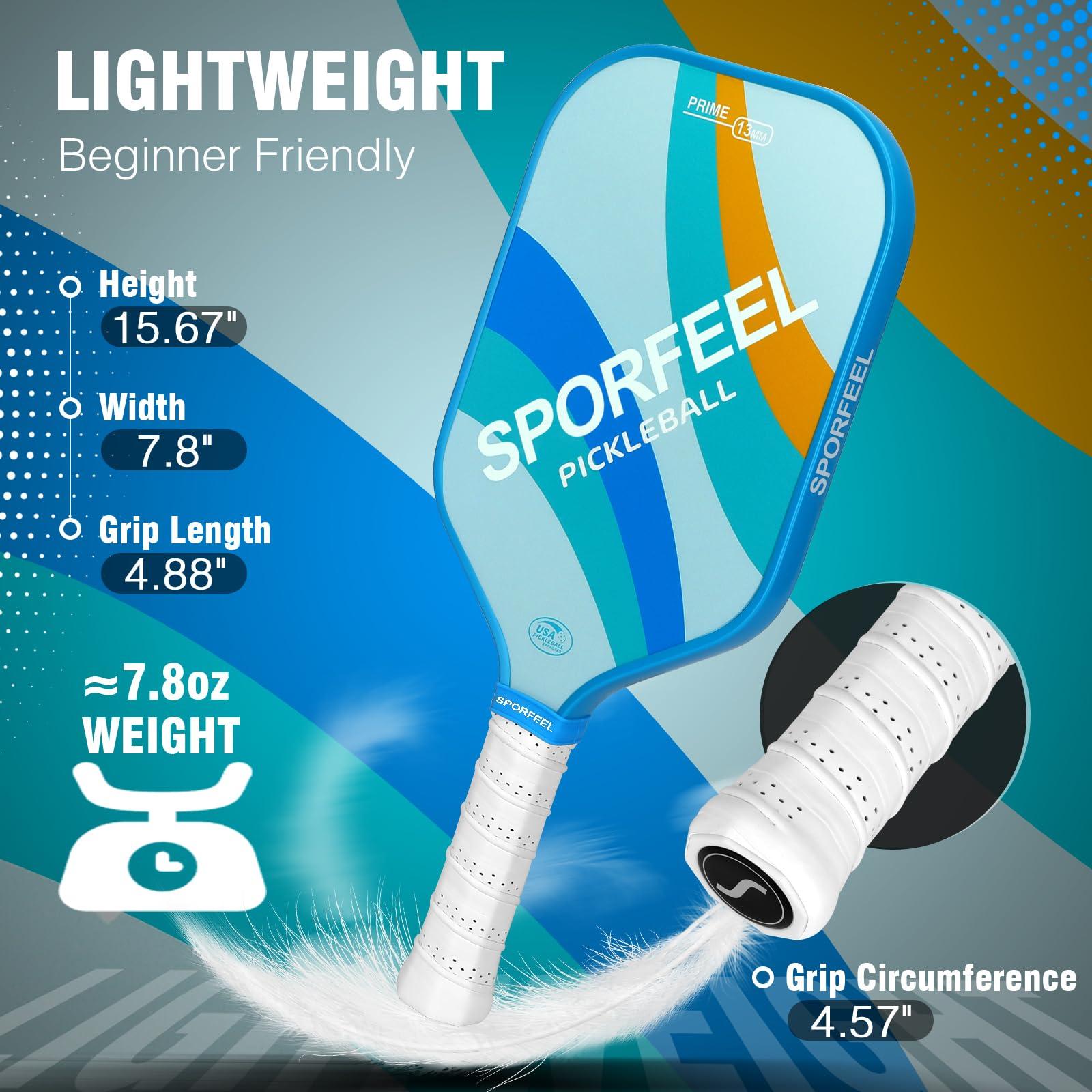 SPORFEEL SPORFEEL Pickleball Paddles, USAPA Approved Fiberglass Pickleball Paddle Sets, Indoor Outdoor Pickle Ball Sports Accessories, Pickle Ball Set for Men Women Beginners, includes 4 Balls and 1 Bag (Blue)