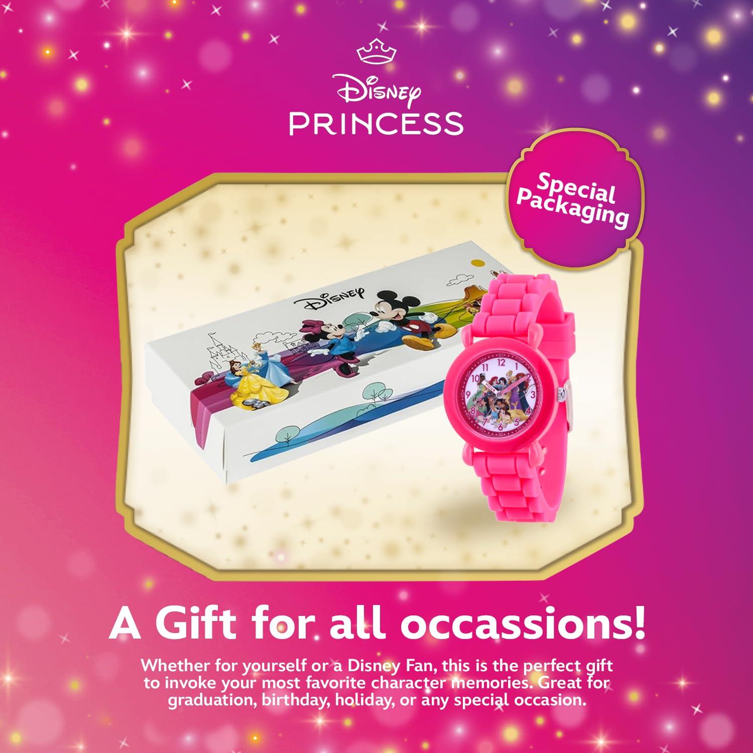 Disney DISNEY Princess Watch for Girls, Age 4-7, Toddler Princess Watch, Kids Pink Silicone Strap, Pink Case, White Dial - Perfect Watches for Young Girls, Ideal Gift Little Princesses!