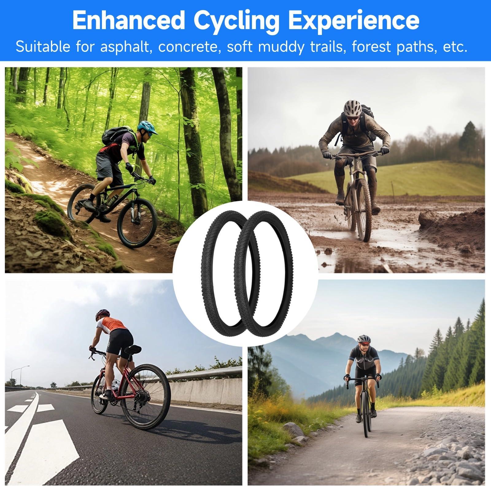 yeesport 24 Inch Mountain Bike Tires, 2PCS 24x2.125 Bike Tires and 2PCS 24 x 2.125 Bicycle Tube with Bike Tire Levers, Replaceable 24 Inch Bike Tire MTB Rubber BMX Tires for City Roads, Muddy Trails