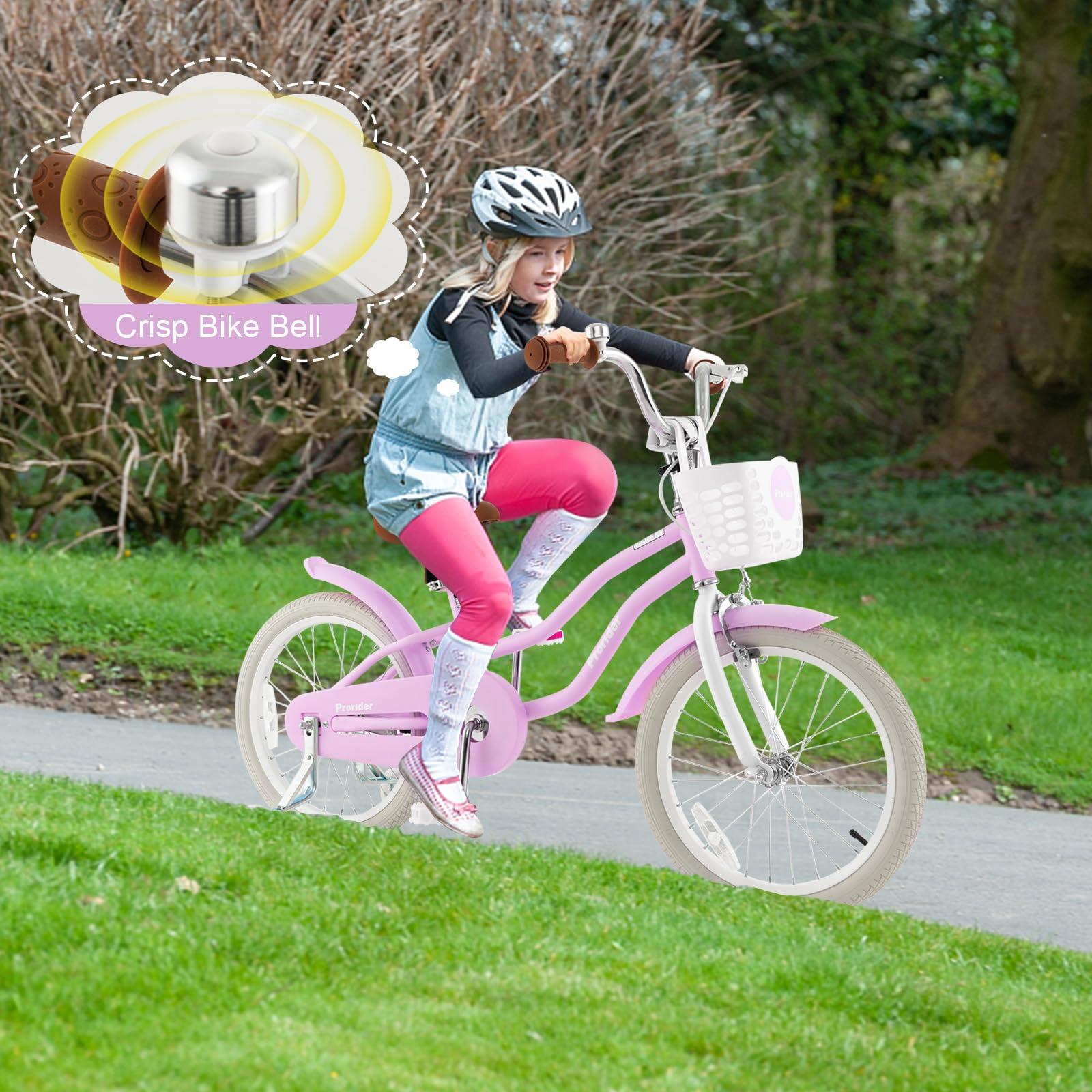 BABY JOY BABY JOY Kids Bike, 18 Inch Boys Girls Bike for 4-8 Years Old w/Training Wheels, Adjustable Seat, Removable Basket, Handbrake and Coaster Brake, Kids Bicycle (Purple)