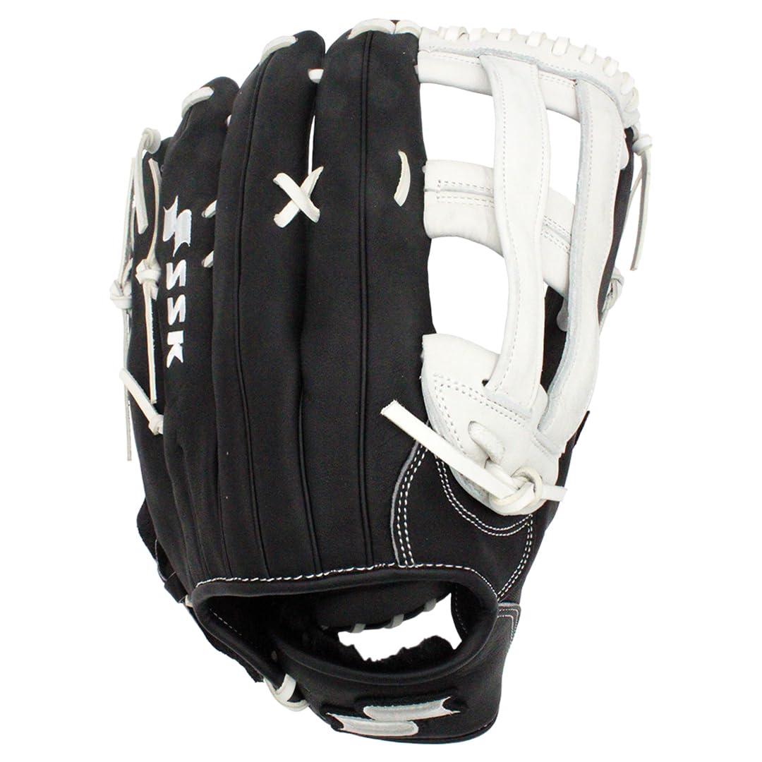 SSK SSK ZSLOW DIMPLE Slowpitch Softball Glove Game Ready 12.5 - 13 - 13.5 - 14 Right & Hand Left Hand Throw (Black/White, 14" - Right Hand Throw)
