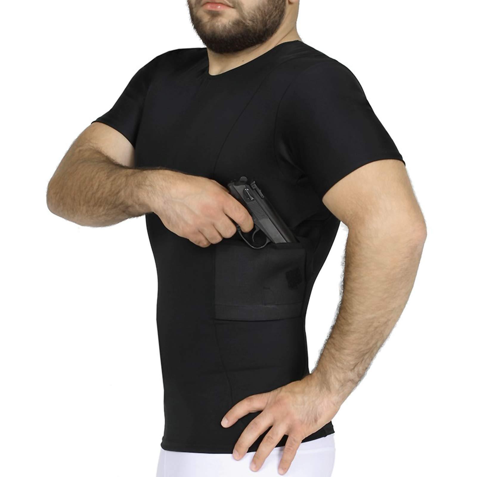 ISPRO TACTICAL ISPRO TACTICAL - Made in USA - Concealed Carry Shoulder or Chest Holster & Compression Crew-Neck Concealed Carry Shirt with Gun Holster (Black, LG)