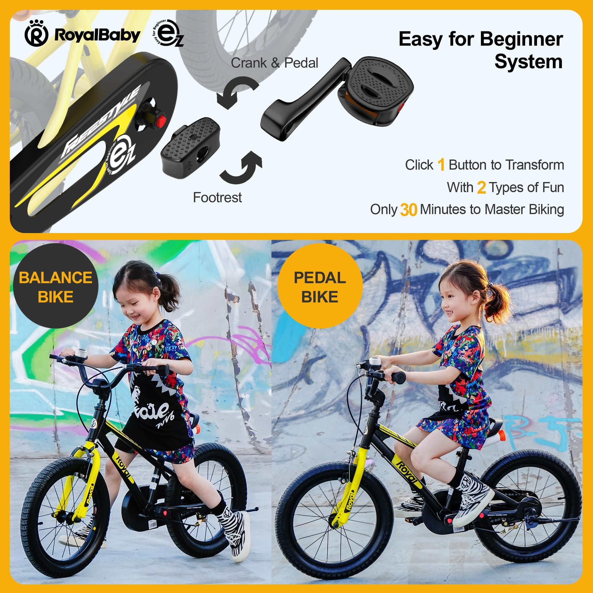 RoyalBaby Royalbaby EZ Kids Bike, 18 Inch Balance Pedal Convertable Bicycle, Easy Learn Balancing to Biking Boys Girls Ages 4-7 Years Beginners, 18" Wheel Blue