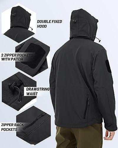 TACVASEN TACVASEN Men\'s Army Military Soft Shell Hooded Fleece Tactical Jacket Coat Black,US L(fit chest:39\"-42\")