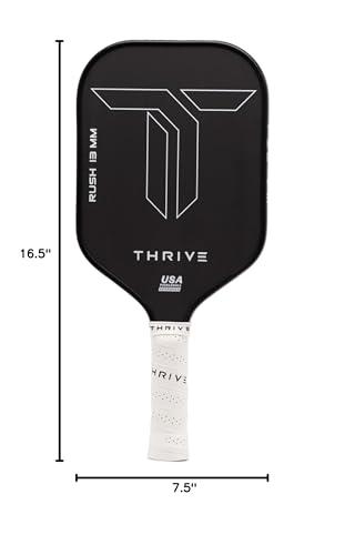 Thrive Thrive Rush 13mm Carbon Fiber Thermoformed Custom Weighted Pickleball Paddle Includes Custom Lead Weighting System & Paddle Cover (Black)(Heavy) (Swing Weight: Heavy 122-123)