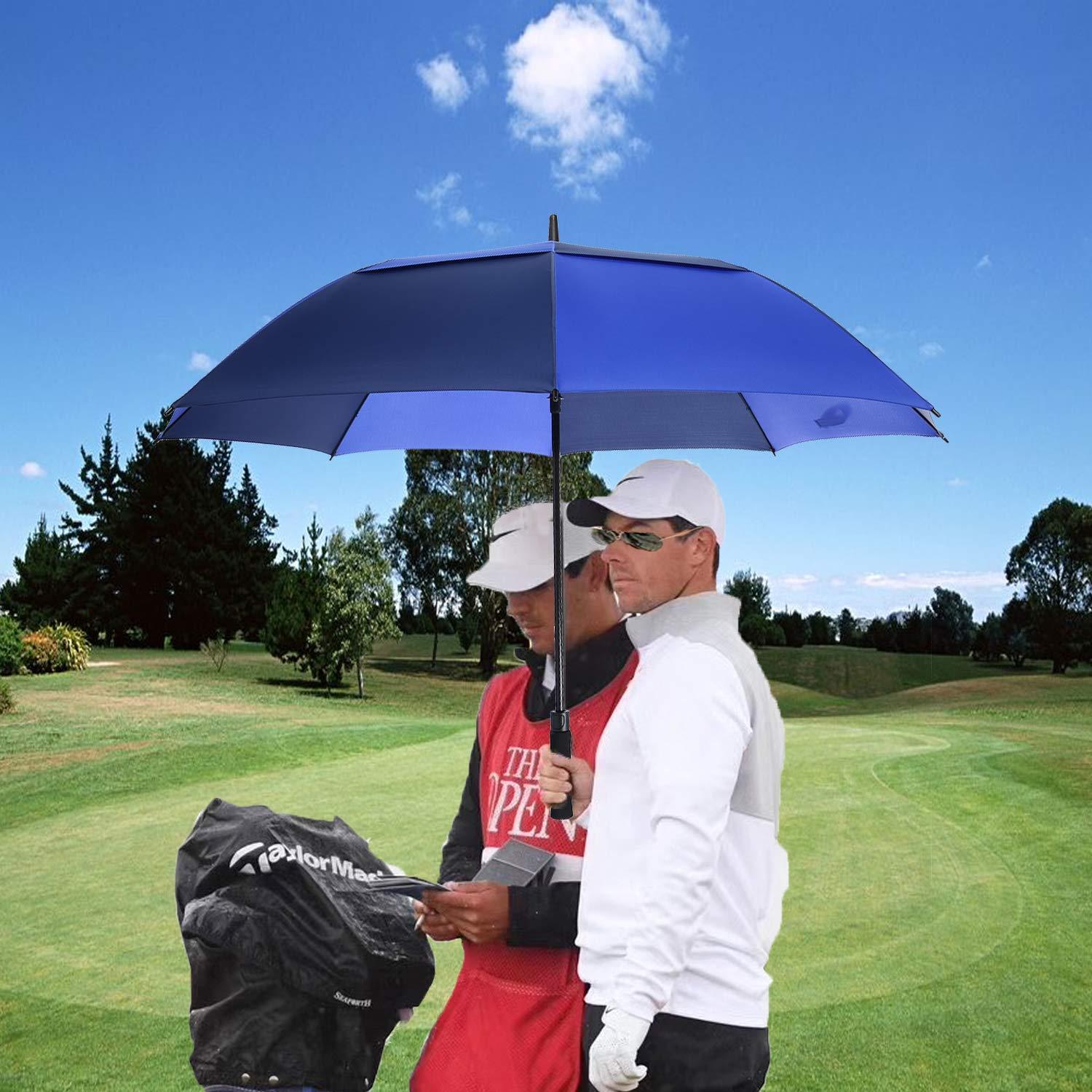 MRTLLOA MRTLLOA Automatic Open Golf Umbrella, Extra-Large Oversized Double Canopy Vented Windproof Waterproof Stick Rain Golf Umbrellas for Men and Women(Royal Navy Blue/68 in)