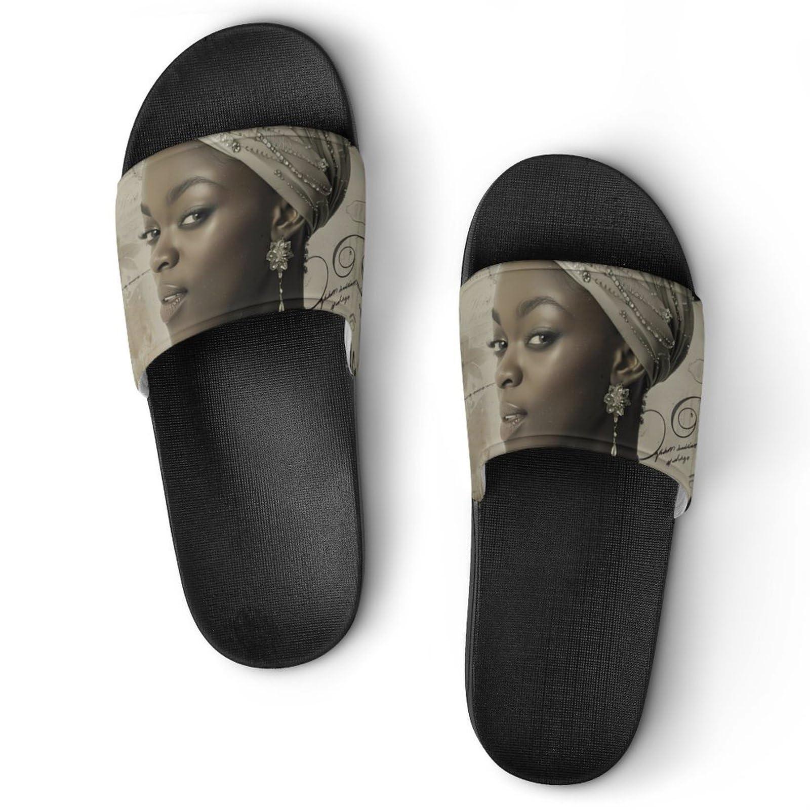 NineFit Basics African American Black And Silver Woman PVC Home Slippers Non-Slip Bathroom Slippers Durable Shower Shoes for Women Men 43 (265mm)