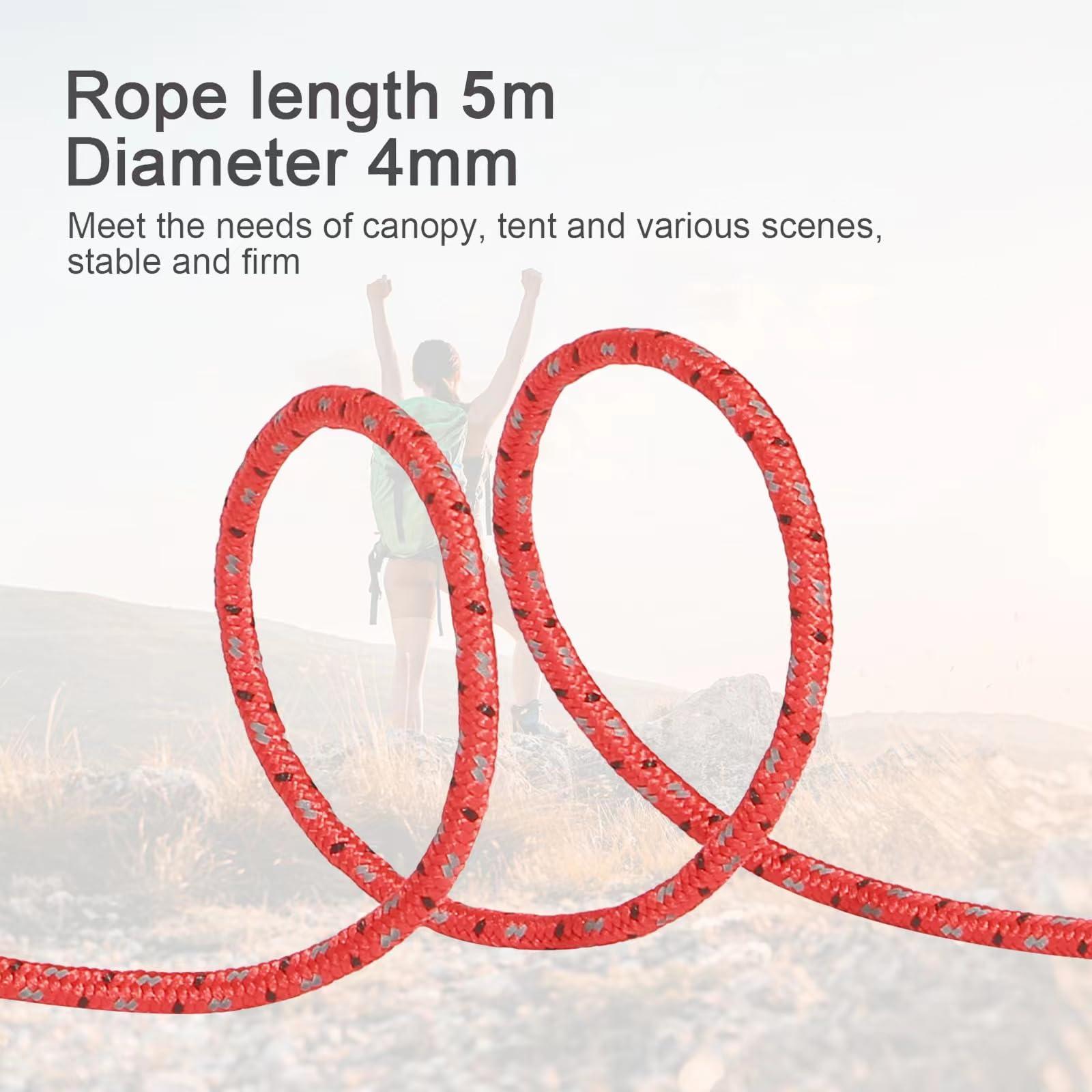 Smithok Smithok 16.4ft 6 Pack 4mm Guy Lines Ultralight Tent Cords with Aluminum Adjuster Tensioner Outdoor Camping Guylines Ropes for Tent Tarp,Climbing,Hiking Backpacking (Red)