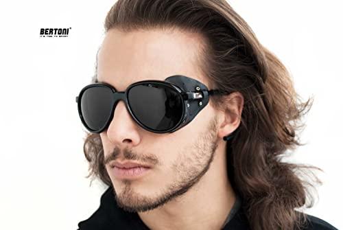 Bertoni Bertoni Glacier Polarized Sunglasses for Mountain Hiking Trekking Ski mod Cortina Italy Shiny Black (Photochromic Polarized Yellow)