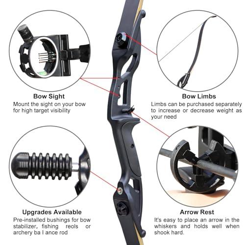 D&Q D&Q Bow and Arrow for Adults Takedown Recurve Bows Hunting Bow Archery Set Adult Longbows Kit 56\" 30-50lb Right Hand Bow Aluminum Alloy Riser for Beginner and Professional Hunting ShootingBlack,45lb