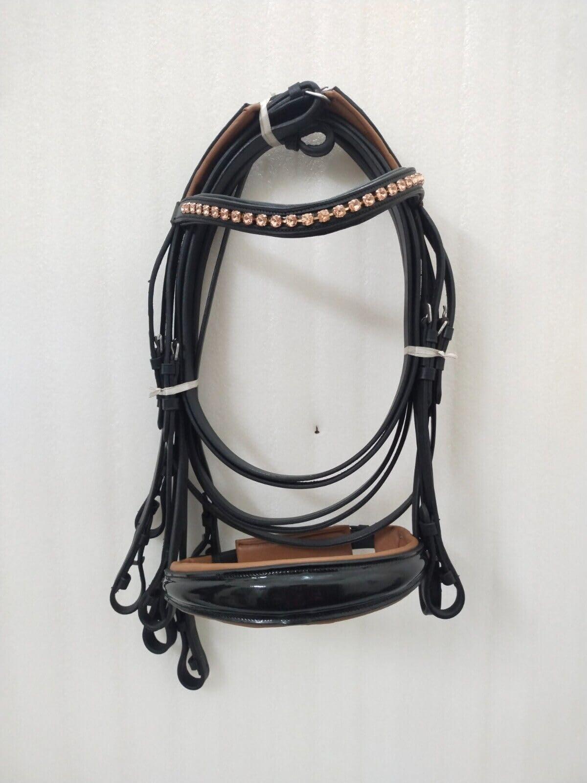NineFit Basics SABA International Weymouth Leather Double Reins Bridle Brown Padding (Small)