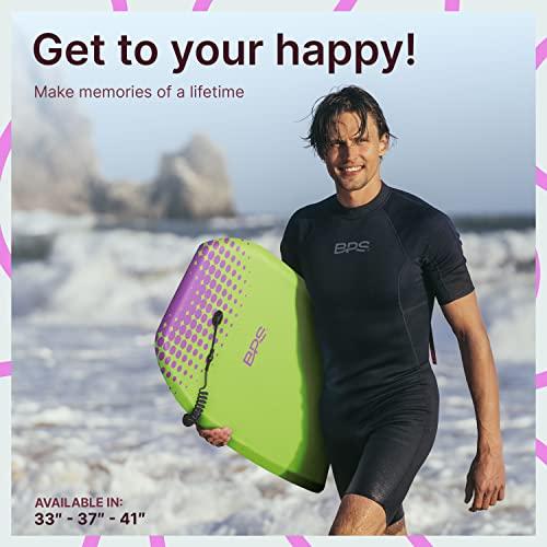 BPS BPS \'Shaka\' Lightweight Body Board - EPS Core Bodyboard with Wrist Leash for Beach Pool Surfing Kids Teens Adults (Green Purple, 33 Inch)