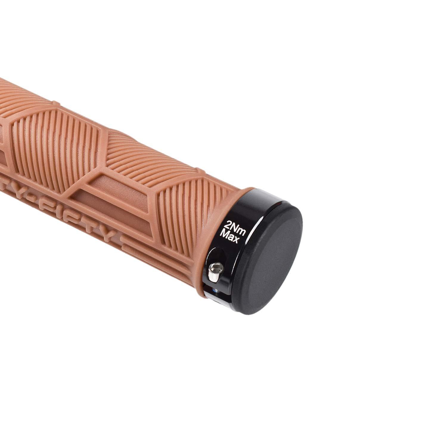 FIFTY-FIFTY FIFTY-FIFTY Double Lock-On Mountain Bike Grips, Bicycle Handlebar Locking Grips, Non-Slip MTB Handle (Brown)