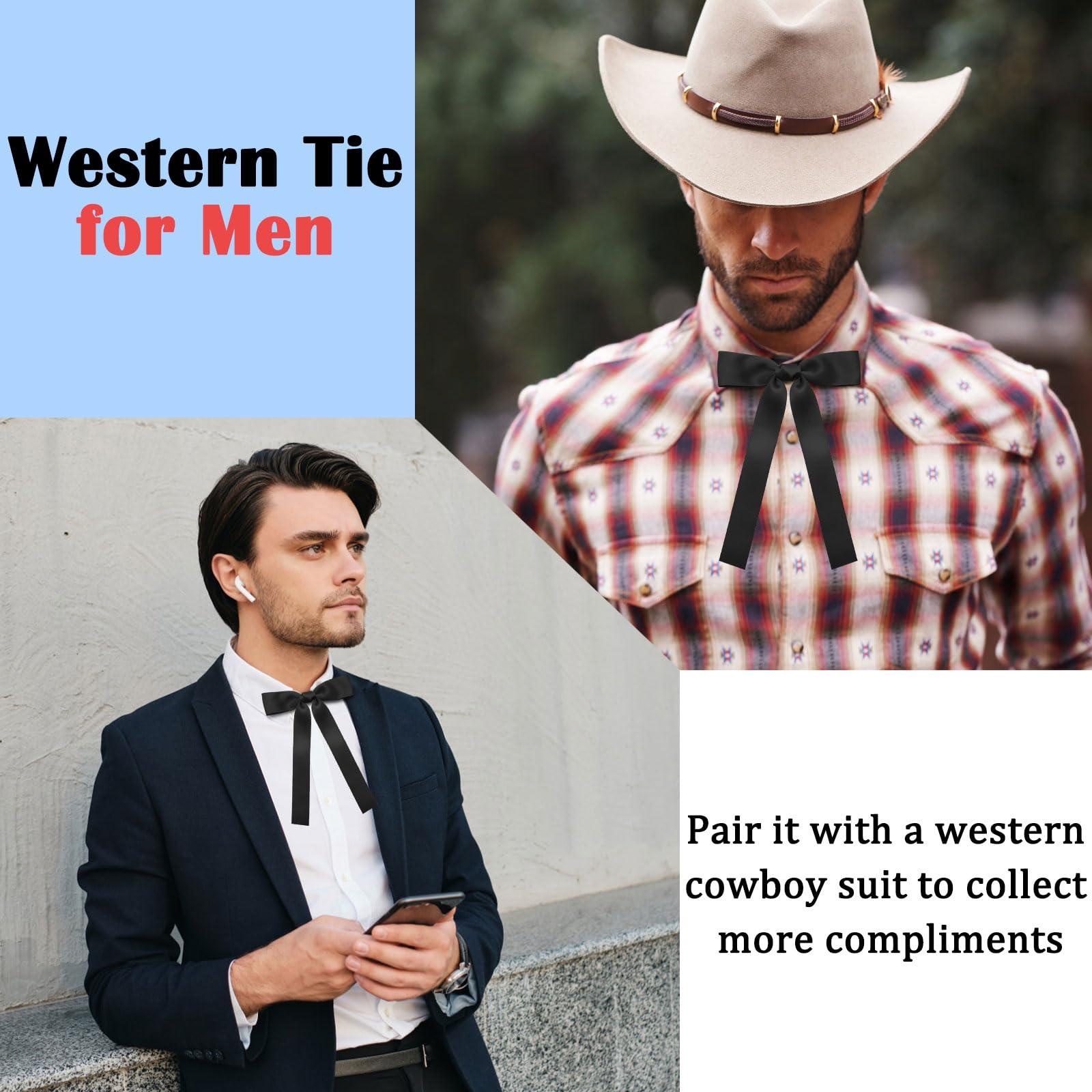 Luckyvestir Luckyvestir Western Bow Ties for Men Women, Black/Red Colonel Satin Ribbon String Bow Tie for Costume Uniform