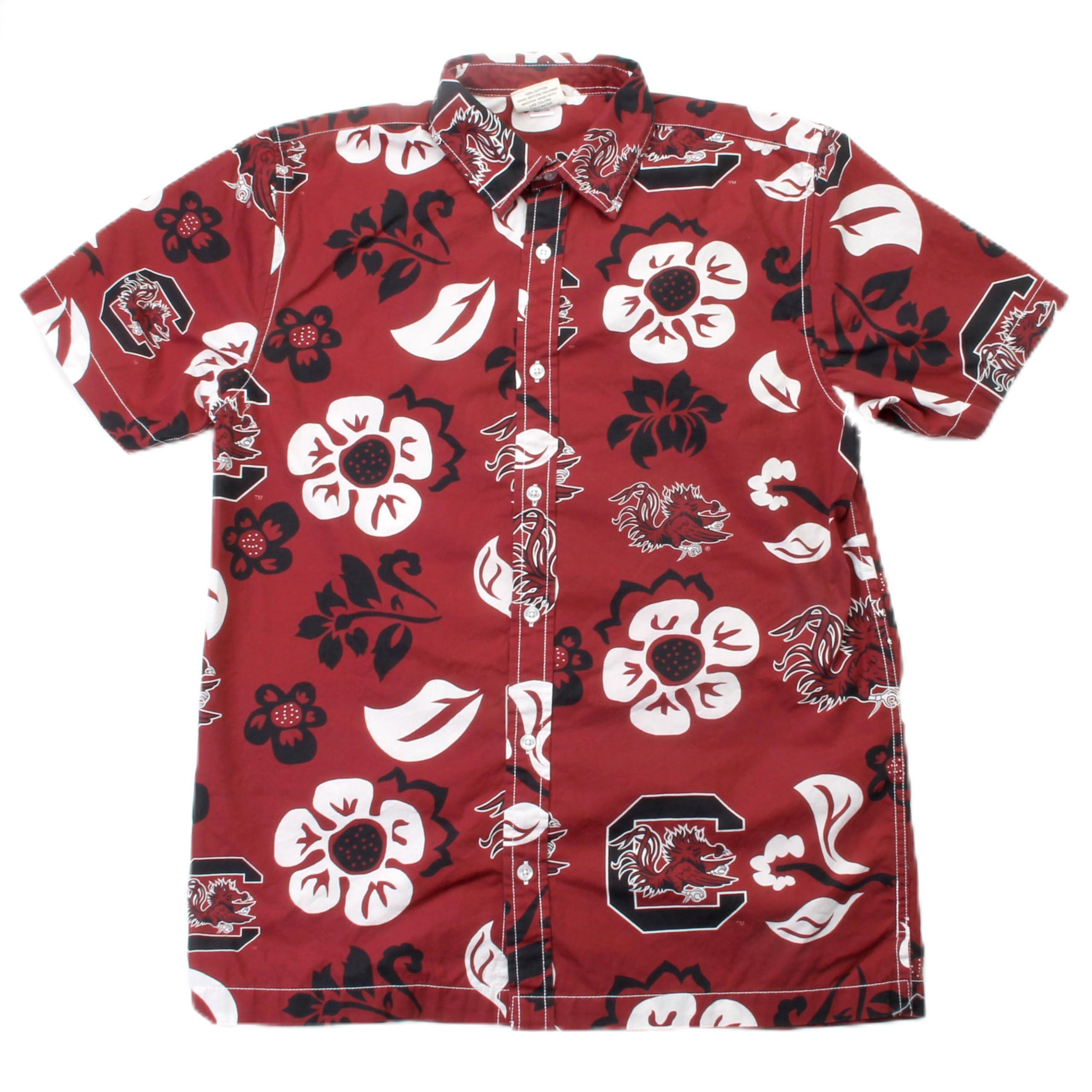 Wes and Willy Wes and Willy NCAA Mens Hawaiian Floral Button Down Shirt, South Carolina Gamecocks, Deep Maroon, XL